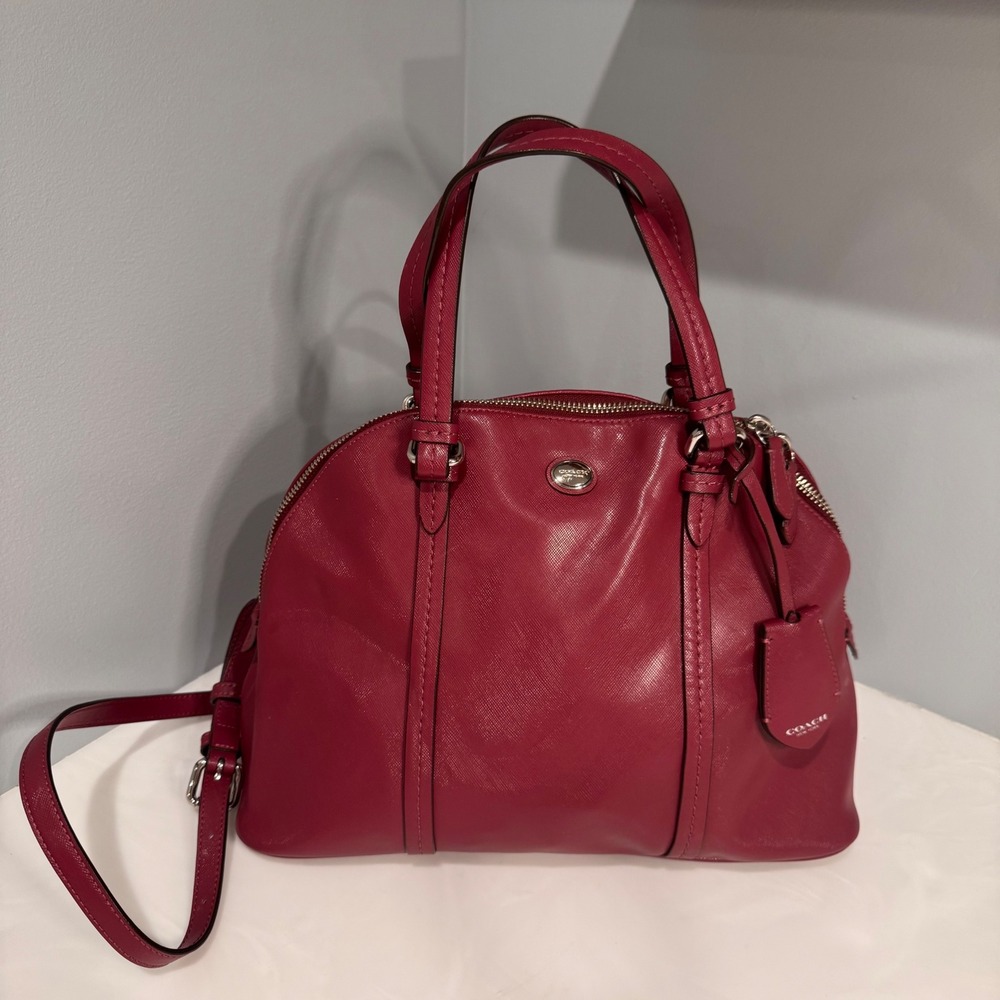 Coach Peyton Cora Domed Satchel Red Saffiano Leather Shoulder Bag Purse F25671